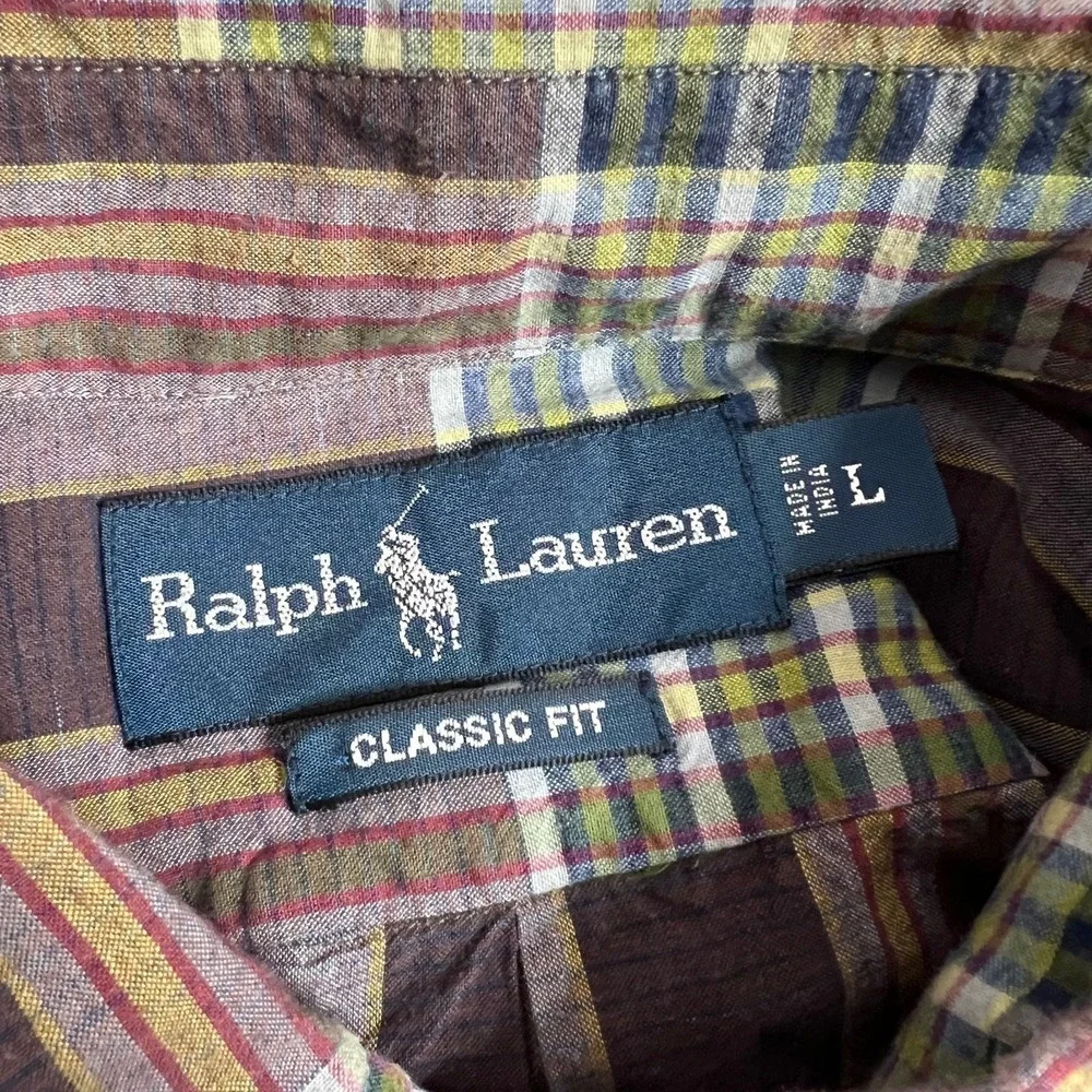 VTG‎ Polo Ralph Lauren Men's Madras Plaid Short Sleeve Button-Down Shirt Large